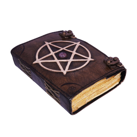 Pentagram Embossed Leather Journal with Metal Closure – 5 x 7 Inch Vintage Leather Notebook