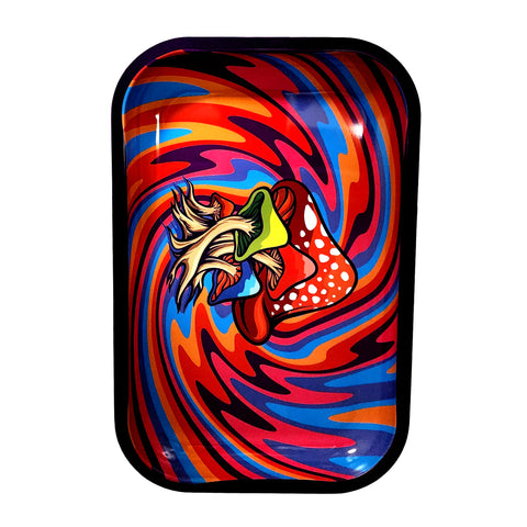 Rainbow Swirl Mushroom Rolling Tray – 11.5 x 4 x 0.75 Inch Tin Metal Tray