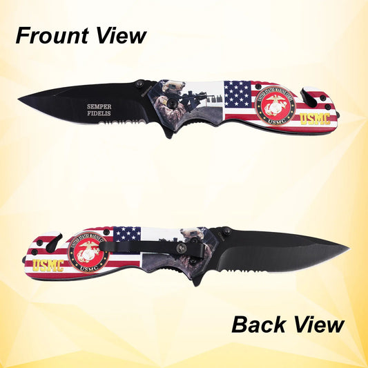 United States Marine Corps Folding Knife: Durable, Precision Engineered, Tactical Utility for Survival, EDC, & Outdoor Adventures, Celebrating Marine Corps Legacy, Superior Craftsmanship & Reliability (American Flag) Trendy Zone 21