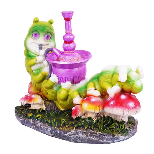 Caterpillar Smoking a Hookah Incense Burner – 4 x 5 Inches Hand Painted Multicolor Resin