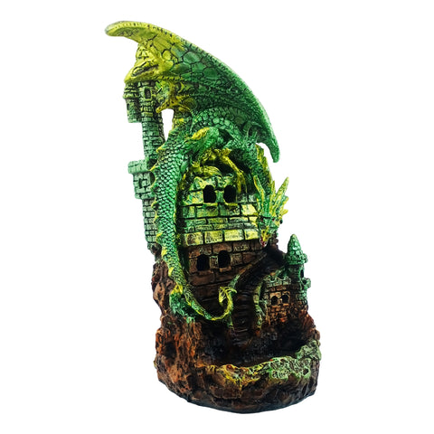 Green Dragon Backflow Incense Burner with LED 7.5" for Meditation & Home Décor