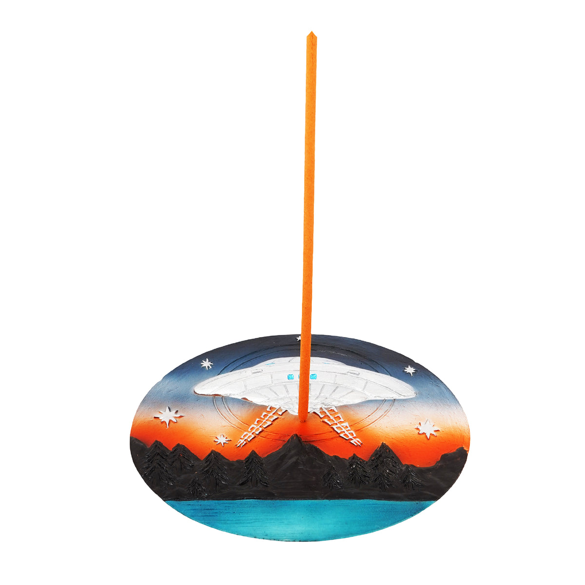 UFO Incense Burner – 5 Inch Hand-Painted Cold Cast Resin Holder for Stick Incense