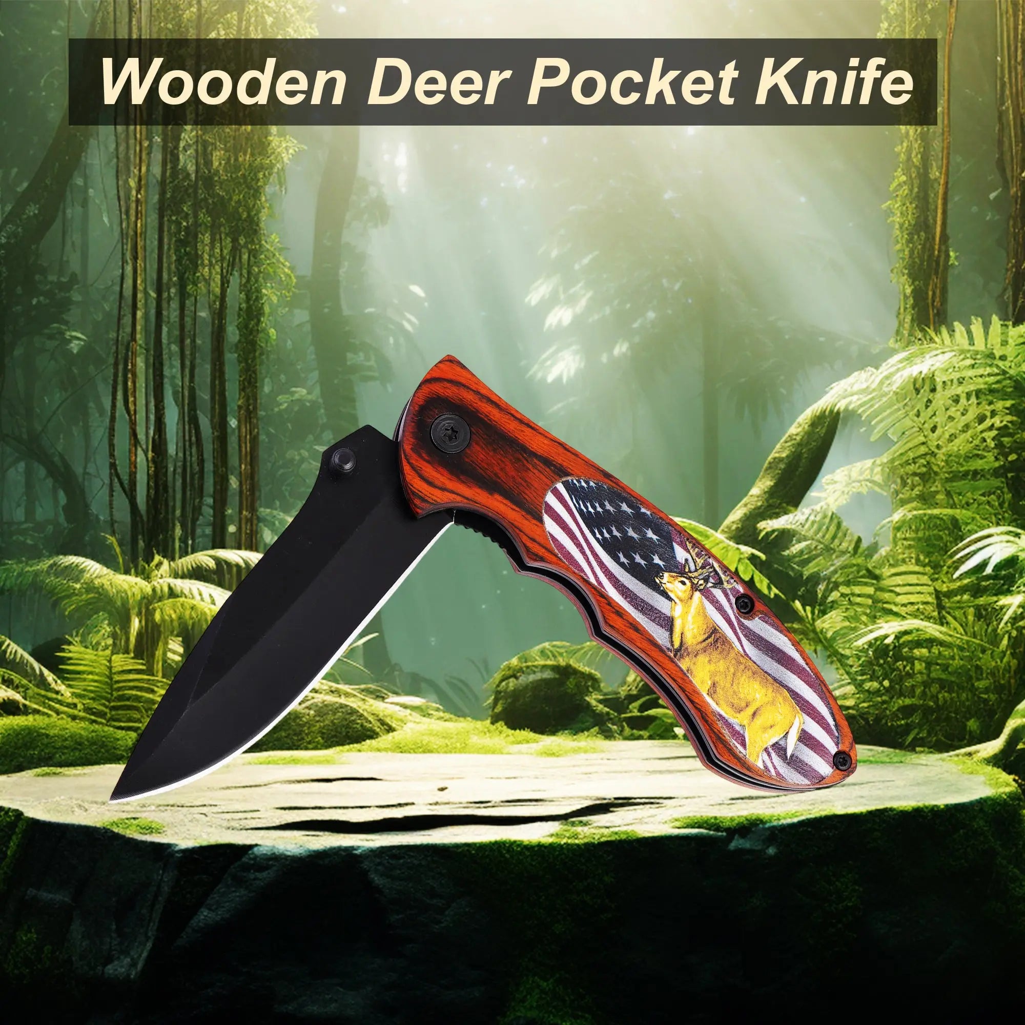 Deer Pocket Knife with Pocket Clip Durable, Compact & Ready for Any Adventure, Versatile Tool Sleek Design, Sturdy Handle & Secure Pocket Clip for Easy Carry, Ideal for Camping, Hunting & Everyday Use Trendy Zone 21