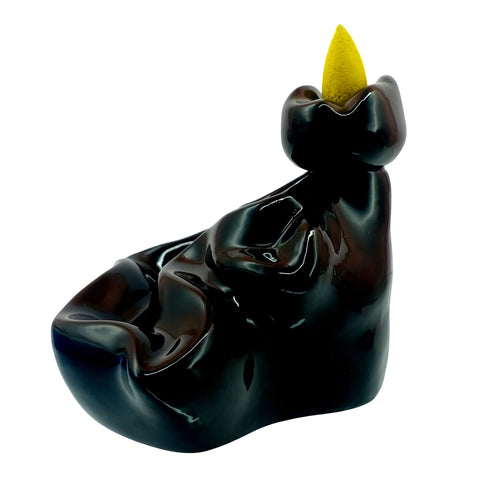 Winding River Black Ceramic Backflow Incense Burner 3.75 Inch Waterfall Fountain