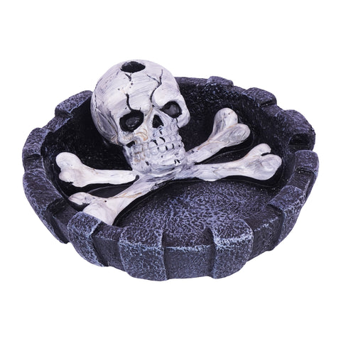 Skull and Crossbones Ashtray with Snuffer 4.25 Inch Hand-Painted Cold Cast Resin
