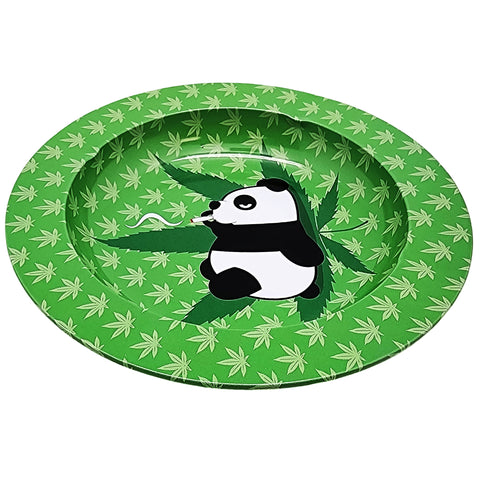Panda Bear &amp; Leaf Tin Ashtray – 5.5 Inch Lightweight Metal Ashtray