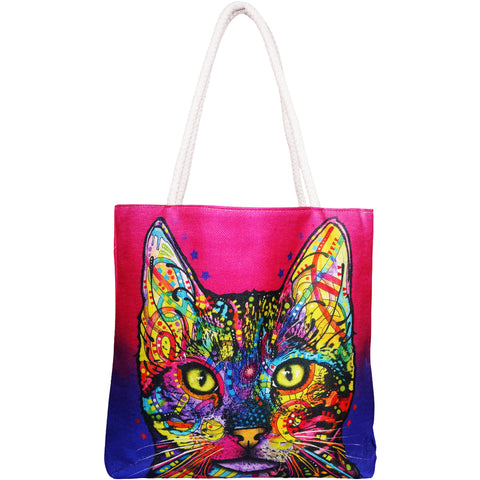 Dean Russo Techno Jute Shiva Cat Tote Bag | 17 x 15 Inches | Eco-Friendly Reusable Shopping Tote