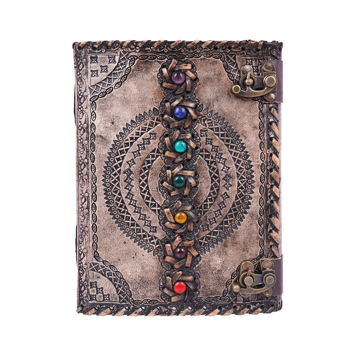 Antique Color Chakra Journal – Handmade 6x8 Embossed Leather Notebook
