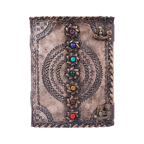Antique Color Chakra Journal – Handmade 6x8 Embossed Leather Notebook