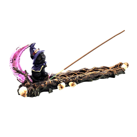 Magical Witch Cat Incense Burner – Decorative Resin Black Cat Holder for Stick