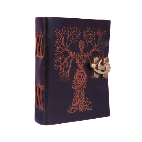 Soft Leather Goddess Tree of Life Journal – Handmade Embossed 5x7 Notebook