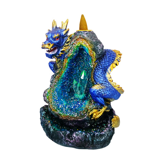 Blue Dragon Backflow Incense Burner LED Crystal 6" for Meditation & Home Décor