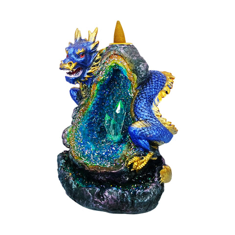 Blue Dragon Backflow Incense Burner LED Crystal 6" for Meditation & Home Décor