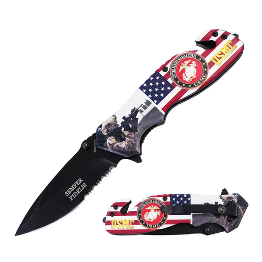 United States Marine Corps Folding Knife: Durable, Precision Engineered, Tactical Utility for Survival, EDC, & Outdoor Adventures, Celebrating Marine Corps Legacy, Superior Craftsmanship & Reliability (American Flag) Trendy Zone 21