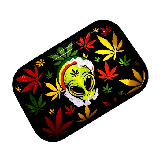 Rasta Alien Rolling Tray – 11.05 x 4 x 0.75 Inch Tin Metal Tray