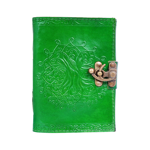 Green Embossed Leather Journal – 5x7 Handmade Vintage Notebook