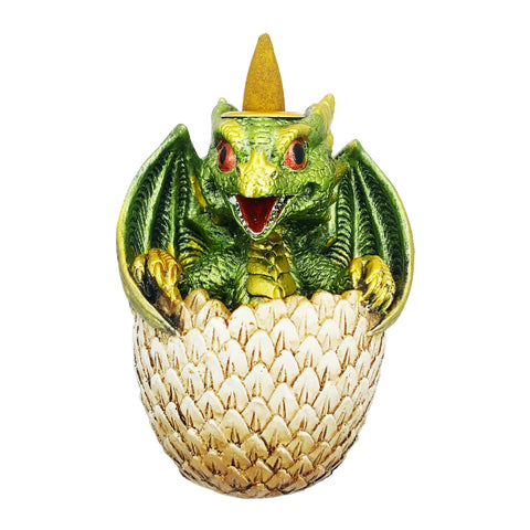 Green Dragon in Egg Backflow Incense Burner 3.5 x 3 x 4.25 Inch