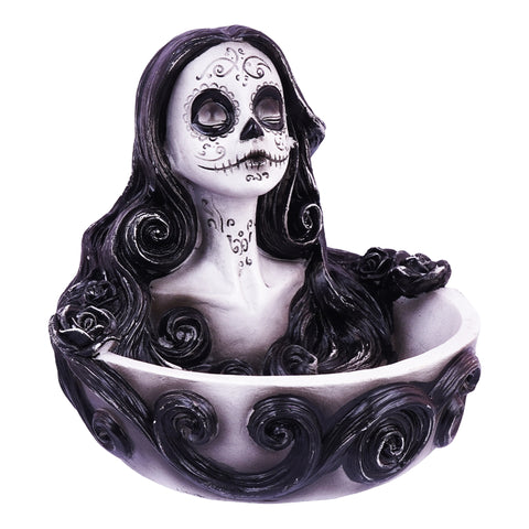 Big Day of the Dead Incense Burner &amp; Ashtray – 5 x 5 x 4.5 Inch Hand-Painted Cold Cast Resin