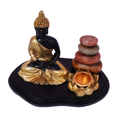 Buddha Incense Burner – 5 x 4.5 Inch Hand-Painted Cold Cast Resin Holder for Stick & Cone Incense