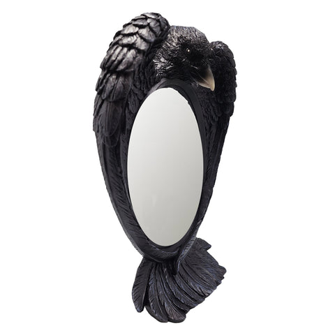 Raven Mirror – 12 x 9 x 3 Inch Hand-Painted Cold Cast Resin