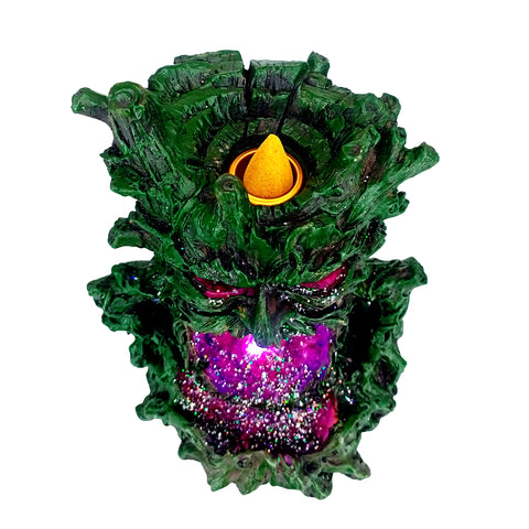 Tree Man Backflow Cone Incense Burner LED Eyes 6.5" for Meditation Home Décor