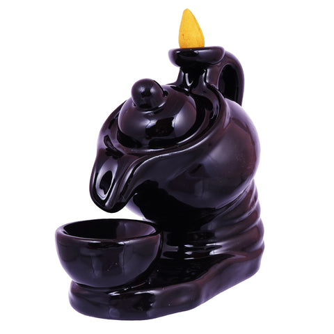 Black Ceramic Teapot Backflow Incense Burner | 5 Inches Tall