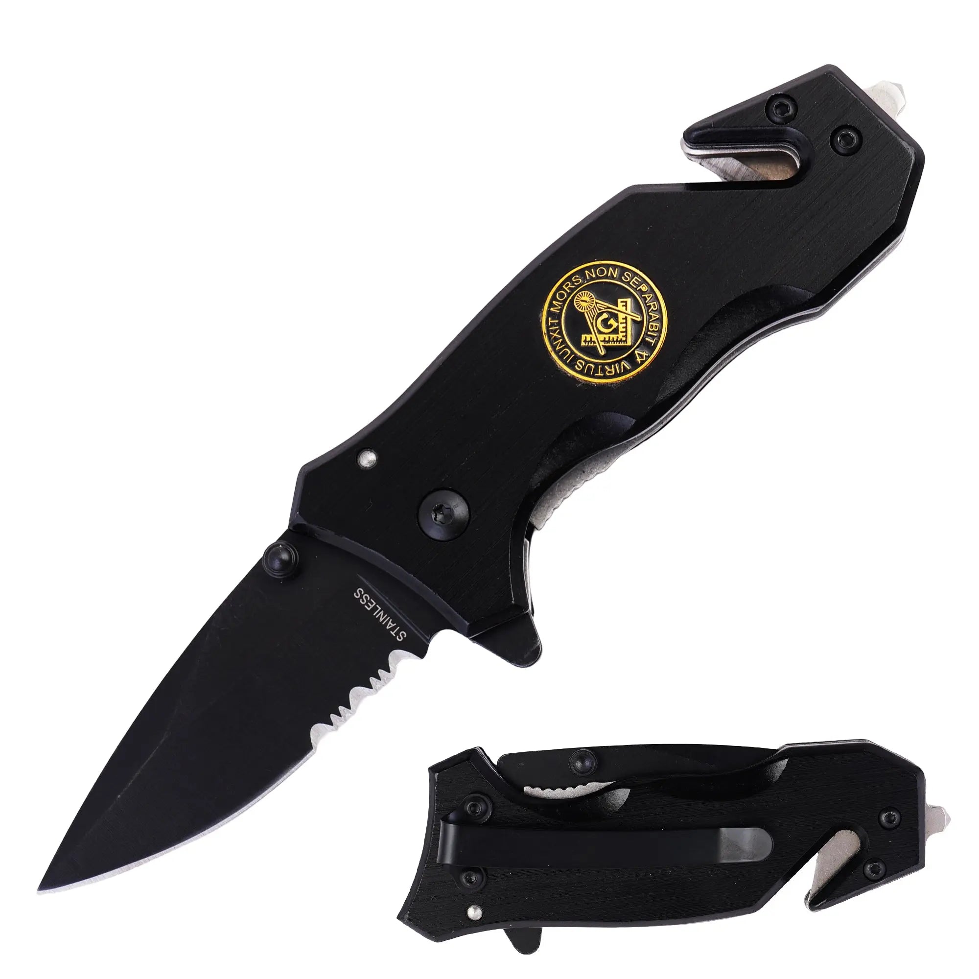 Masonic Folding Knife Expertly Crafted, Durable Tool with Engraved Masonic Emblems for Everyday Use, Ceremonial Purposes, & Collectors – Symbolizing Tradition & Superior Craftsmanship Practical Design (Black) Trendy Zone 21