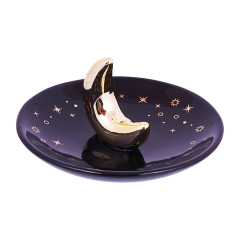 Ceramic Moon Incense Holder – 5 Inch Round Ash Catcher | Handcrafted Moon-Themed Burner for Sticks