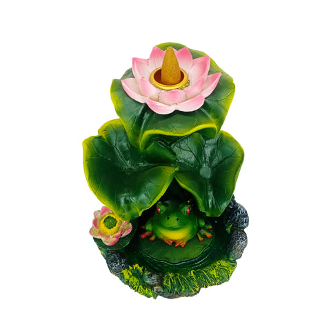 Frog Under Lily Pads Flower Backflow Incense Burner Nature-Themed Decor for Home