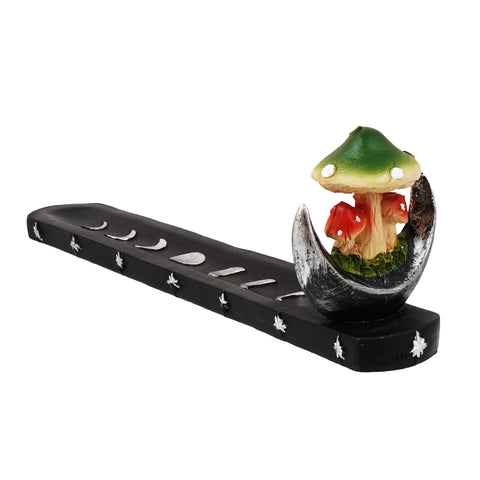 Mushroom on Moon Incense Burner – Hand-Painted Cold Cast Resin Holder for Stick Incense