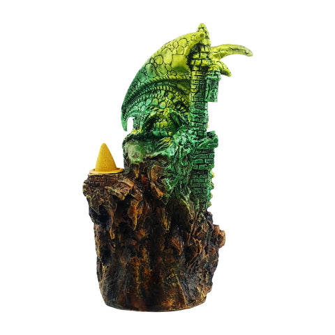 Green Dragon Backflow Incense Burner with LED 7.5" for Meditation & Home Décor