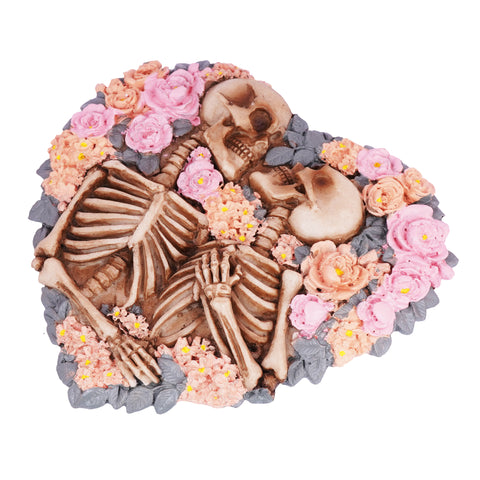 Skeletons with Flowers Incense Burner – 5 x 5 x 0.5 Inch Hand-Painted Cold Cast Resin