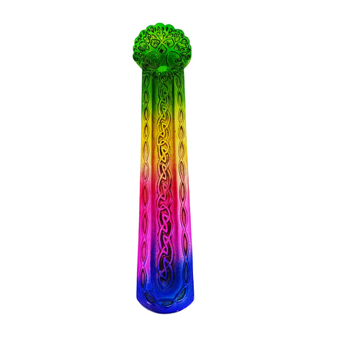Multi-Colored Tree of Life Incense Burner – 10 Inch | Hand-Painted Cold Cast Resin Holder