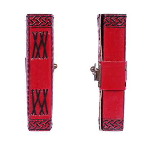 Embossed Leather Journal – 5x7 Inch Red Handmade Notebook