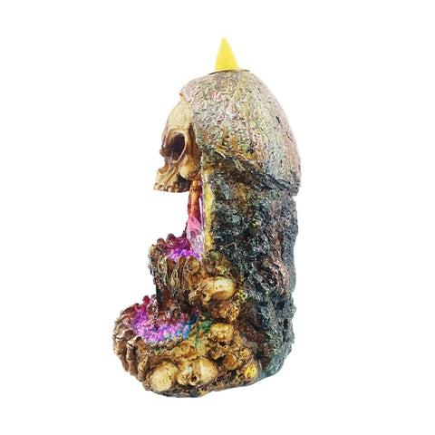 Geode Skull Backflow Burner with LED – 6.5" Tabletop Decoration for Meditation