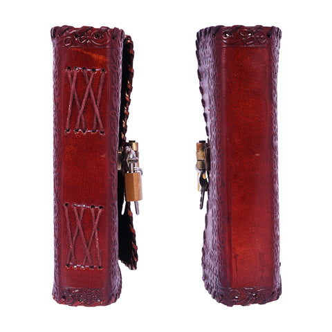 Stitched Lock and Key Embossed Leather Journal – 5 x 7 Inch Multicolor Handmade Leather Notebook with Lock & Key