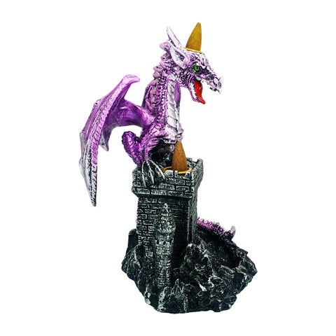 Purple Dragon Backflow 3 Cone Incense Burner Protecting Castle 8 Inch for Home