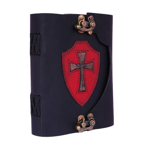 Red Shield Leather Journal – Handmade 5x7 Vintage Notebook with Embossed Shield Design