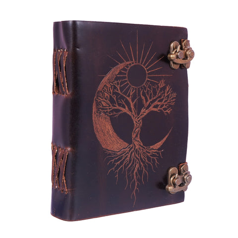 Sun Moon Tree Leather Journal – Handmade Brown Notebook