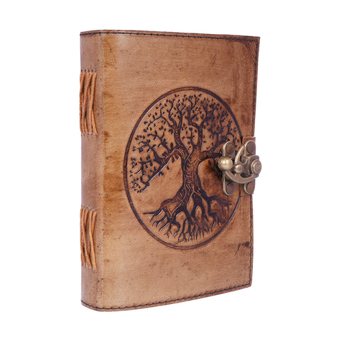 Tree Of Life Embossed Leather Journal w/Metal Closure - 5"x7" | Handmade Embossed Leather Notebook