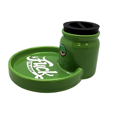 Ceramic 2-in-1 Ashtray with Stash Jar – 5 x 3 Inch Novelty Desk Organizer