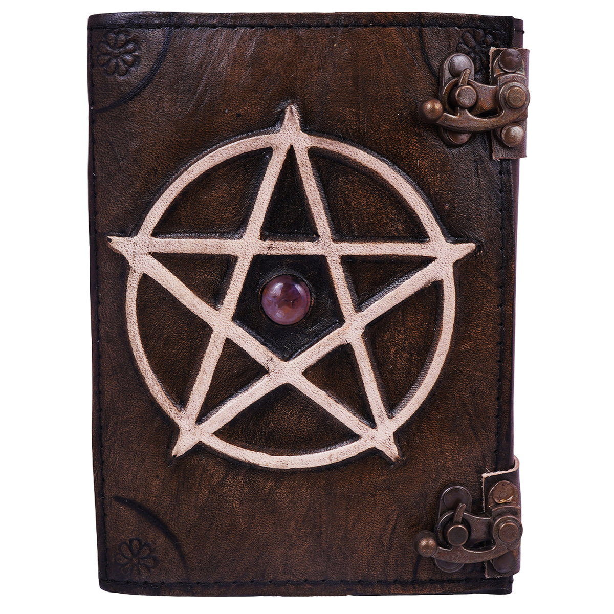 Pentagram Embossed Leather Journal with Metal Closure – 5 x 7 Inch Vintage Leather Notebook
