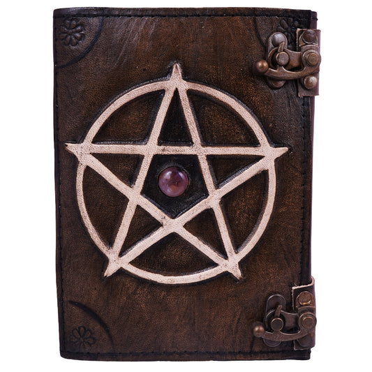 Pentagram Embossed Leather Journal with Metal Closure – 5 x 7 Inch Vintage Leather Notebook