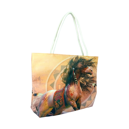 Spirit Warrior Jute Tote Bag 17 x 15 x 4.5 Inch | Eco-Friendly Durable Shopping Shoulder Bag
