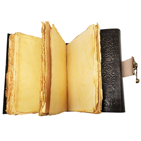 Raven Holding Skull with Moon Embossed Leather Journal – 5 x 7 Inch Gothic Notebook