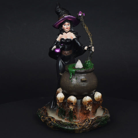 Witch Cauldron Backflow Incense Burner 8" for Gothic & Spooky Home Décor