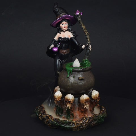 Witch Cauldron Backflow Incense Burner 8" for Gothic & Spooky Home Décor
