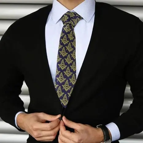 Men's Masonic Compass & Square Logo Necktie Trendy Zone 21