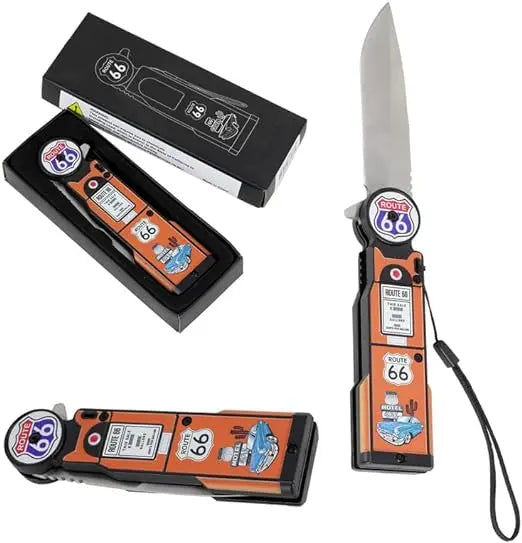 Route 66 Gas Pump Pocket Knife - 4.75" Blade (Orange) Trendy Zone 21
