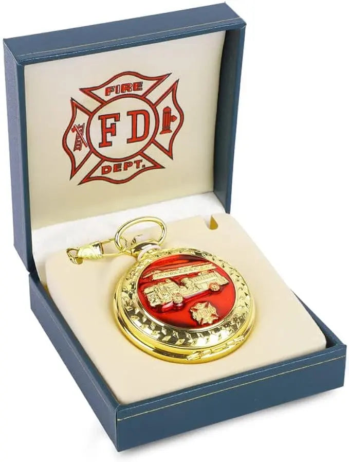 Fire Dept. Truck Pocket Watch Gold Trendy Zone 21